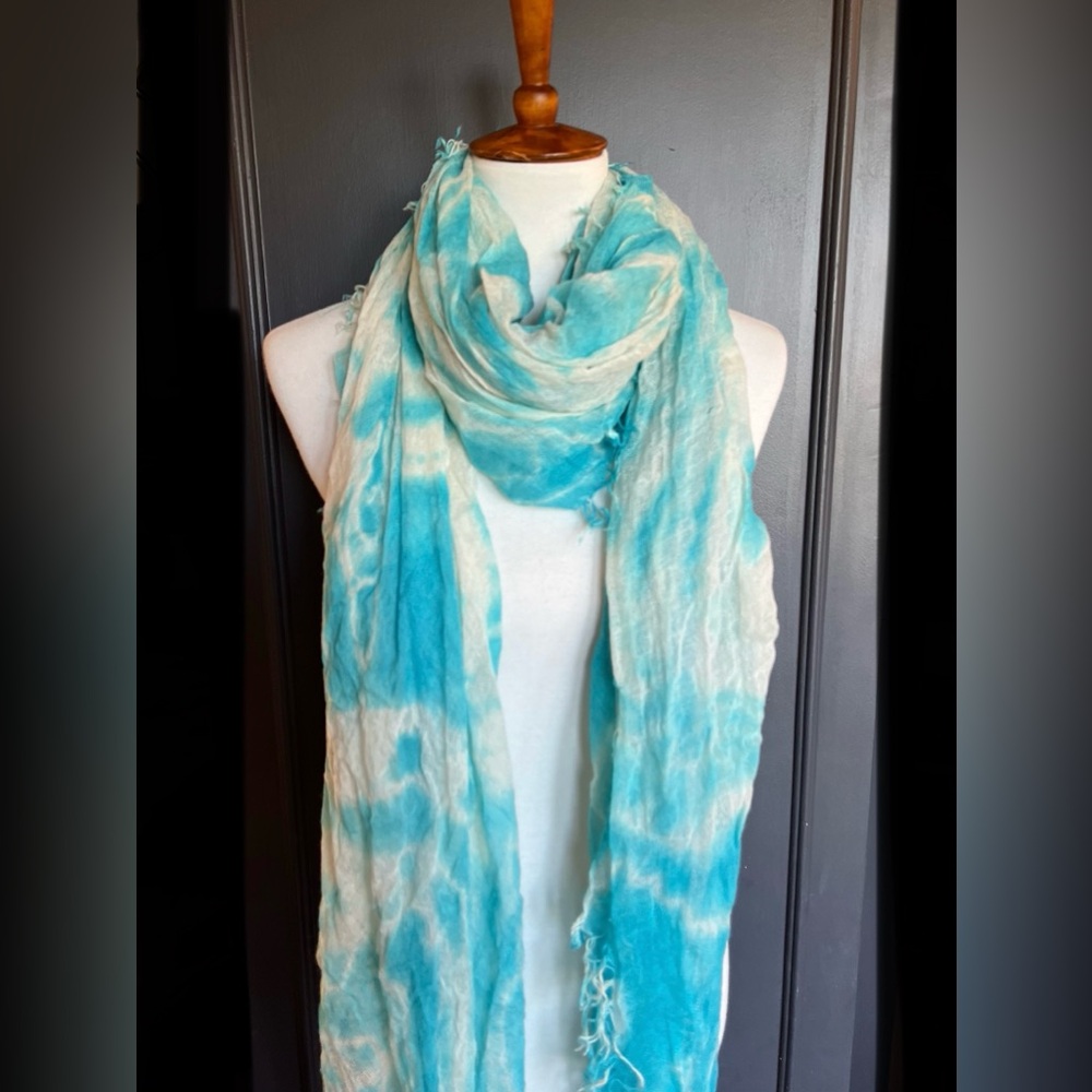 New Auth Chan Luu Tie Dye Print Cashmere Silk Scarf Color: Aruba Blue